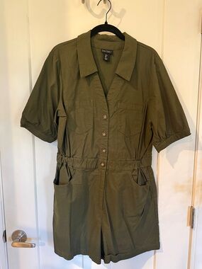 Olive Green Short Sleeve Utility Romper